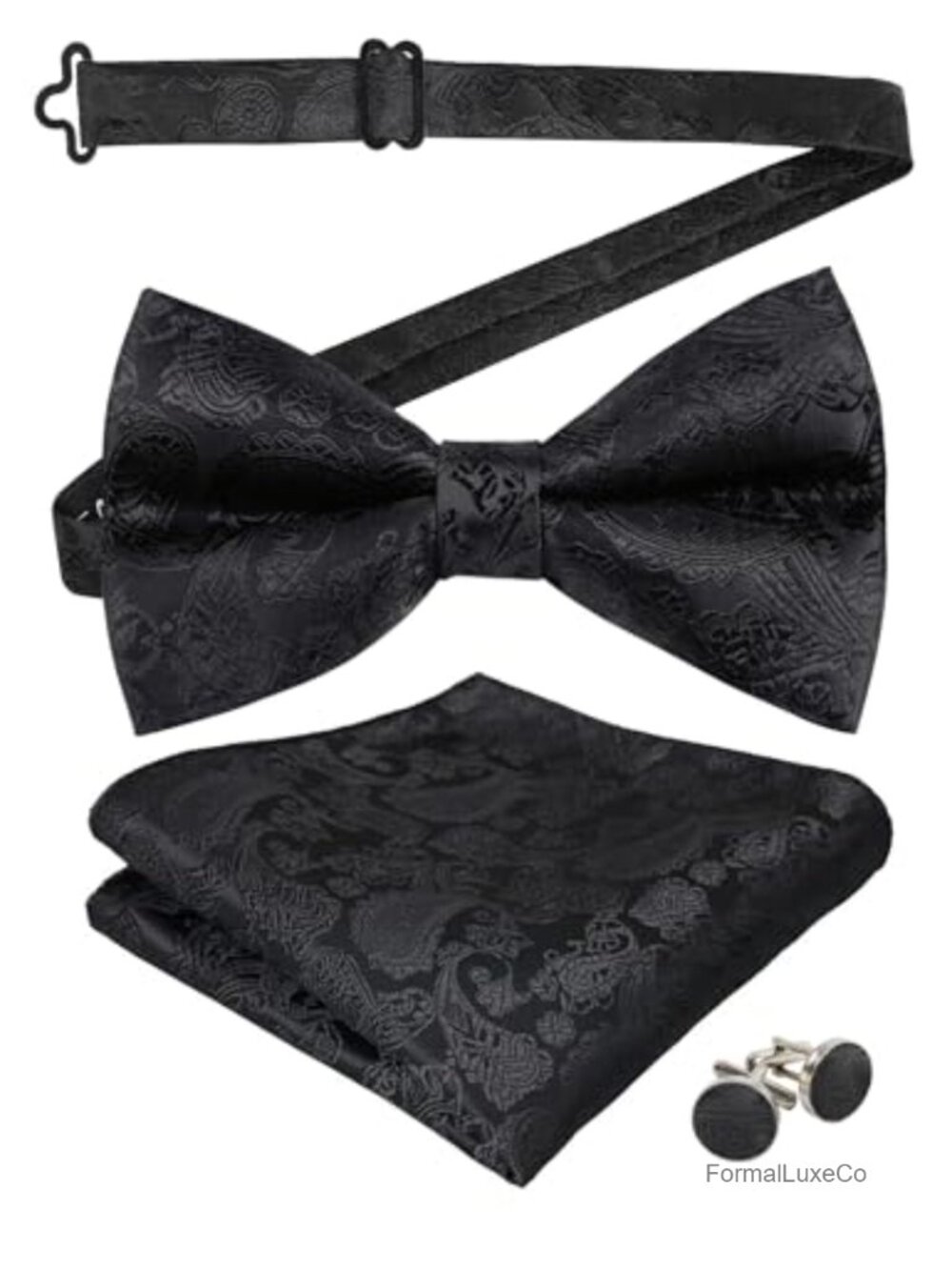 Alizeal Mens Paisley Pre-Tied Bow Tie Pocket Square Cufflinks Set Woven